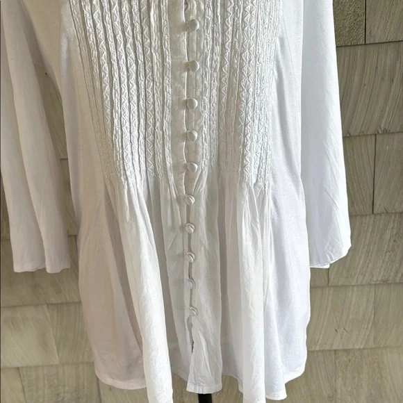 Coldwater Creek White Pleated Blouse with Mandarin Collar - Picture 4 of 8